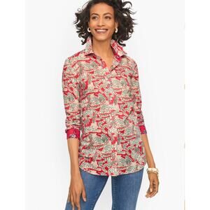 Talbots Grazing Tiger Cotton Shirt Women’s Size M Button Down Safari Lightweight